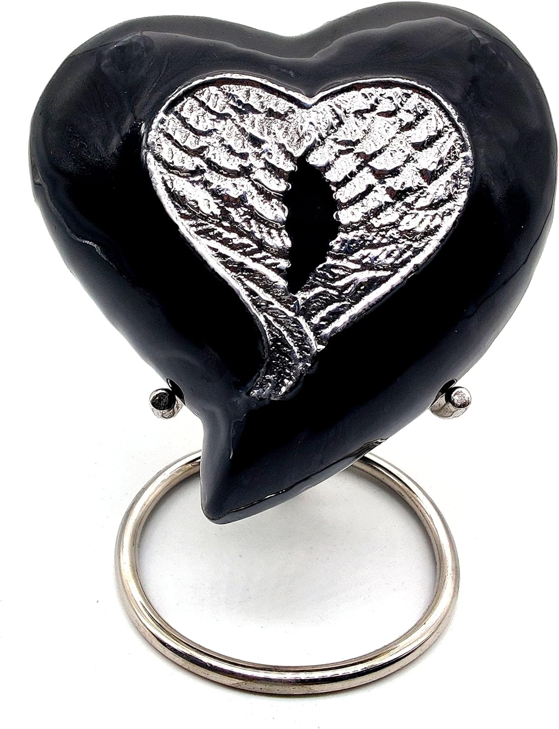 Heart-Shaped Cremation Urn for Adult Human Ashes | Decorative Religious Angel Wing Design | Handcrafted Keepsake Urn with Stand & Gift Box
