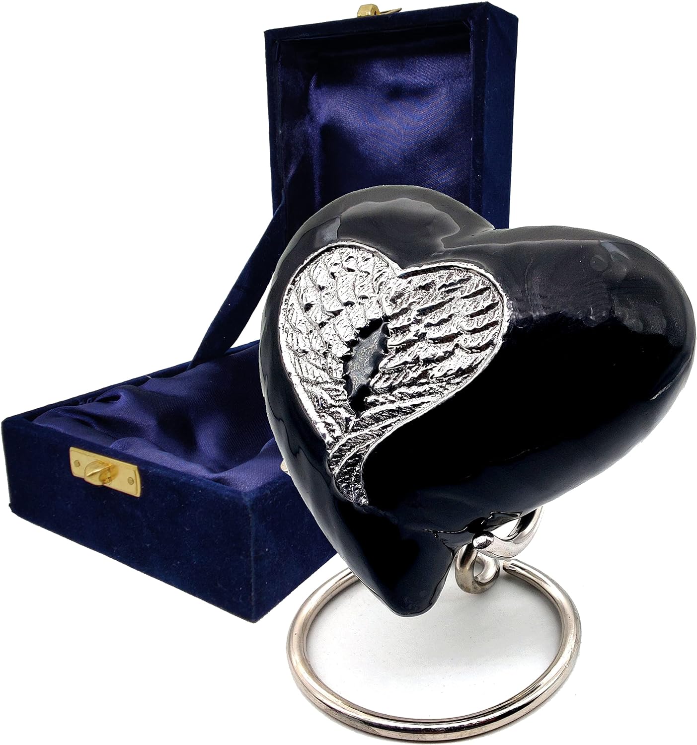 Heart-Shaped Cremation Urn for Adult Human Ashes | Decorative Religious Angel Wing Design | Handcrafted Keepsake Urn with Stand & Gift Box - Image 3