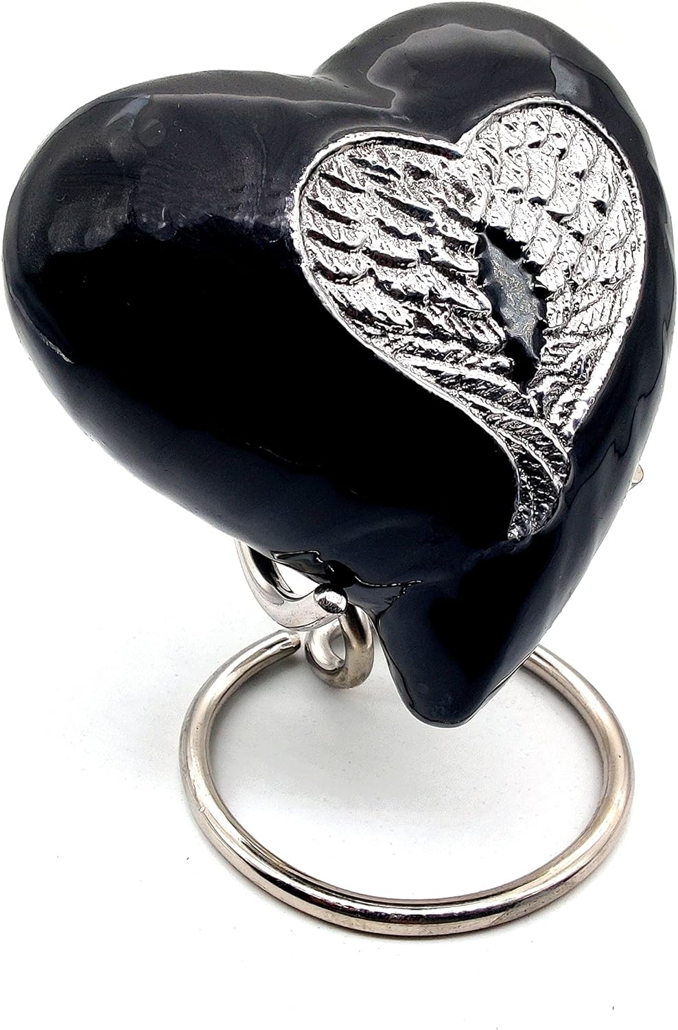 Heart-Shaped Cremation Urn for Adult Human Ashes | Decorative Religious Angel Wing Design | Handcrafted Keepsake Urn with Stand & Gift Box - Image 2