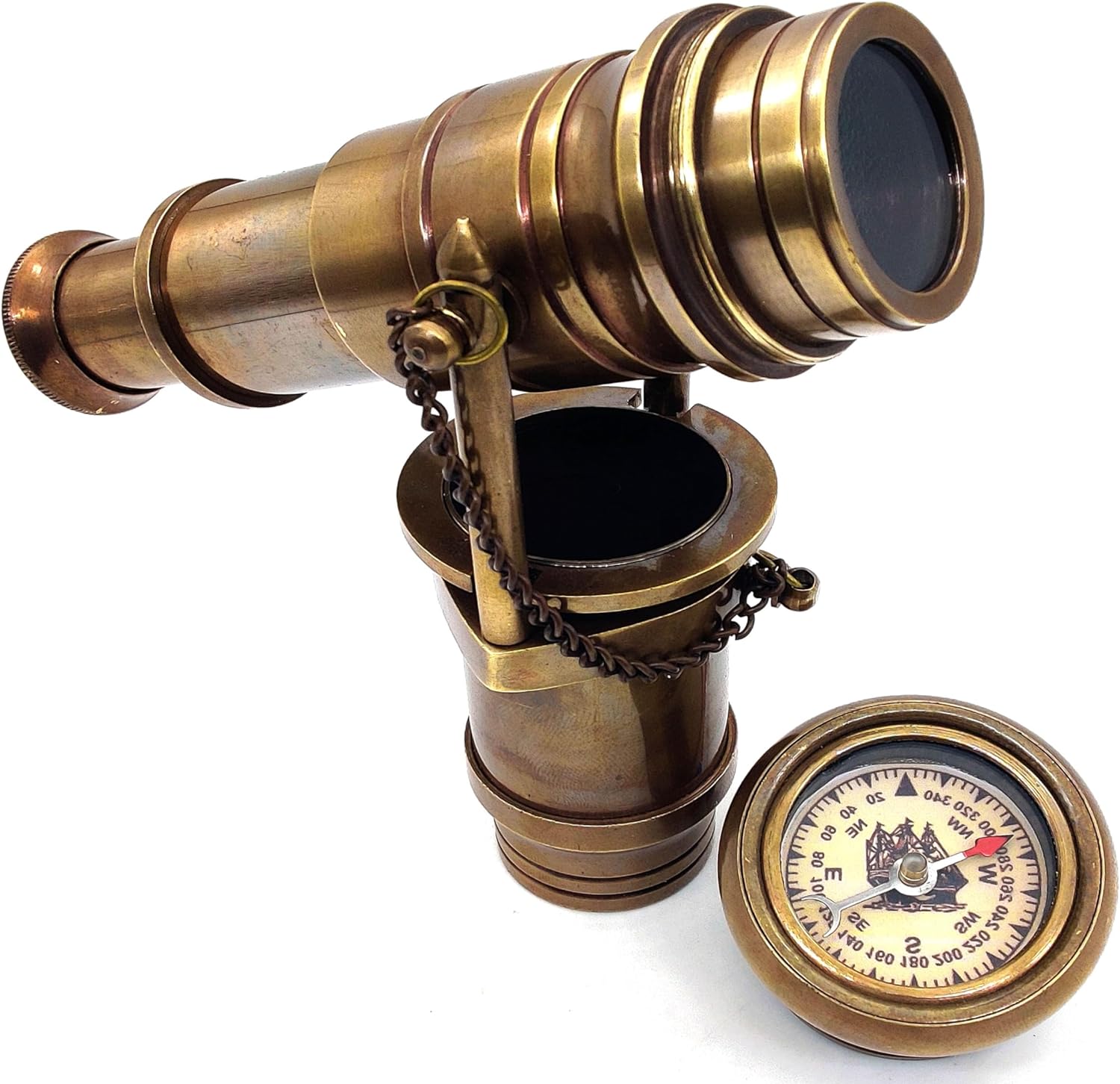 Brass Walking Stick with Foldable Telescope Handle - Vintage Steampunk Design - Wooden Cane for Men and Women - Image 2
