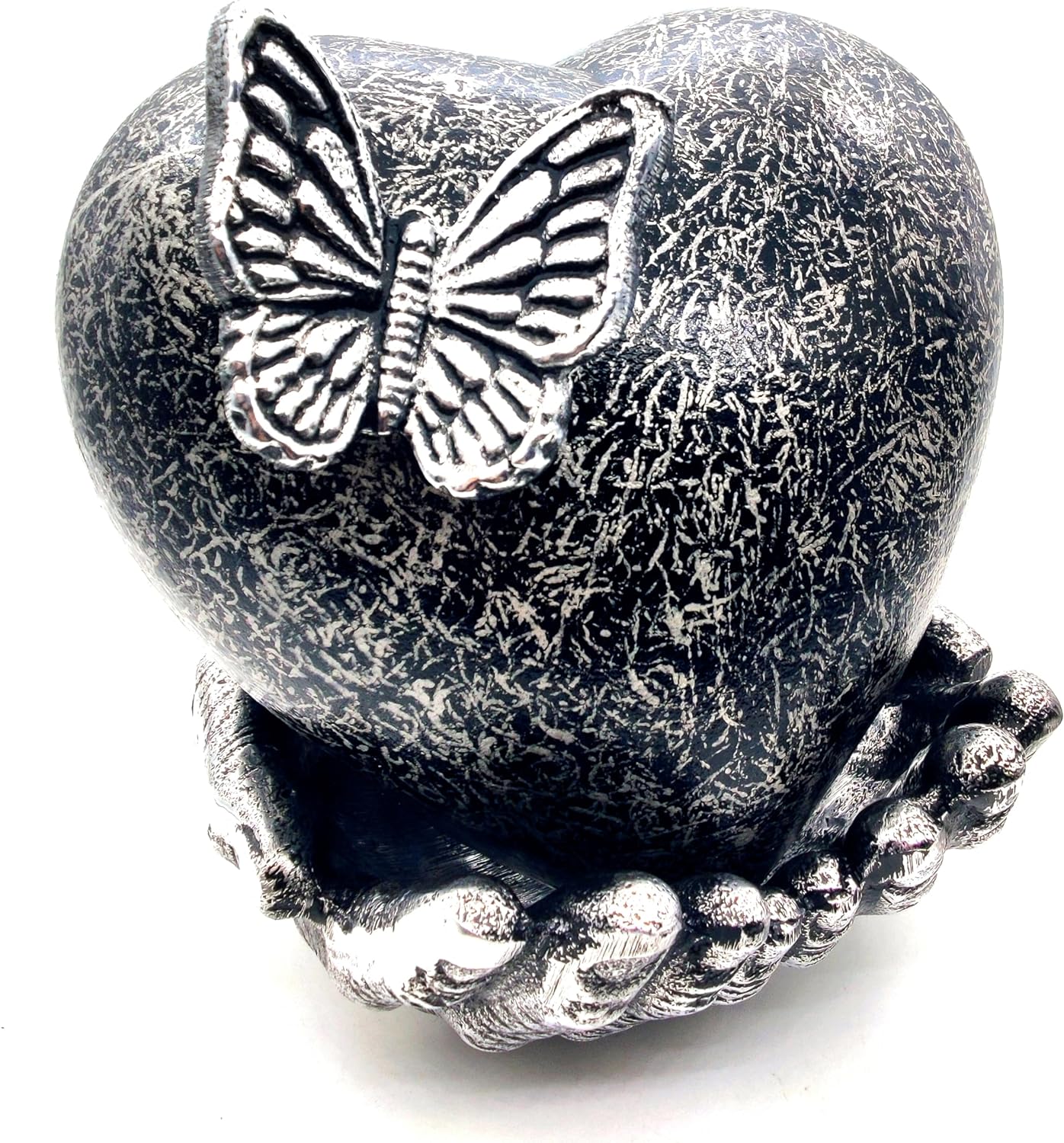 Butterfly Heart Cremation Urn - Memorial Ashes Keepsake for Women and Men, Hand Painted with Butterflies, Hand-Shaped Stand