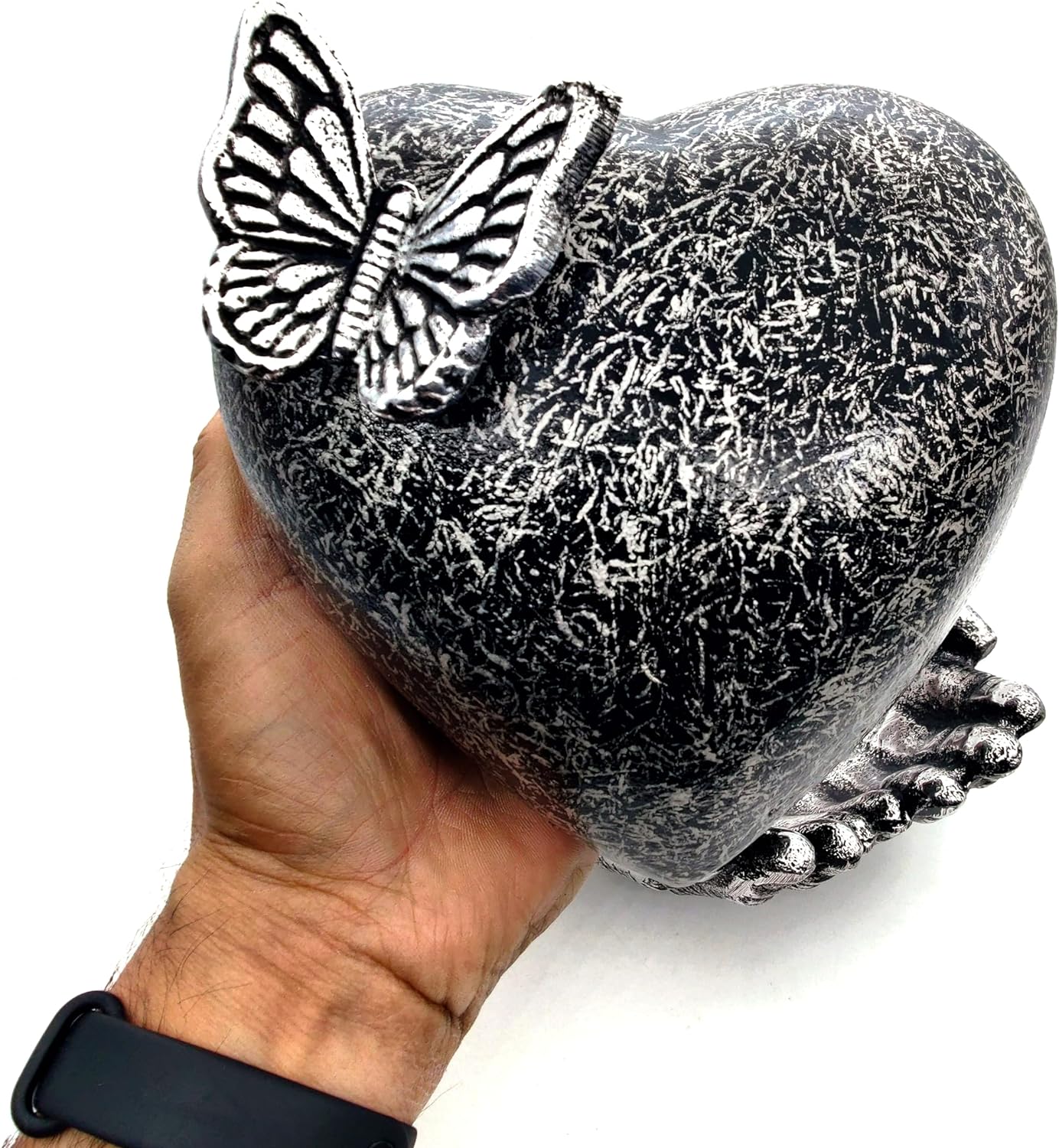 Butterfly Heart Cremation Urn - Memorial Ashes Keepsake for Women and Men, Hand Painted with Butterflies, Hand-Shaped Stand - Image 2