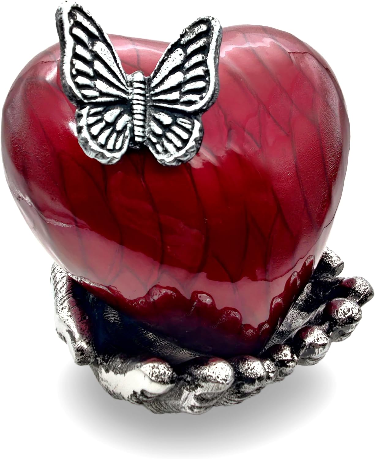 Butterfly Heart Urn for Ashes - Hand Painted Red - Unique Memorial Keepsake