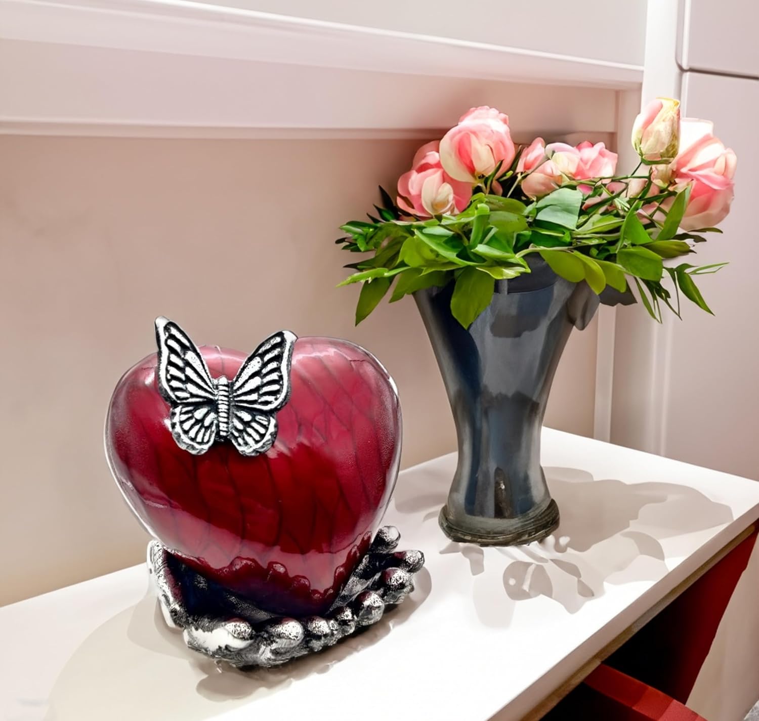Butterfly Heart Urn for Ashes - Hand Painted Red - Unique Memorial Keepsake - Image 4