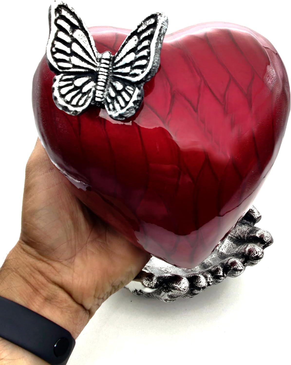 Butterfly Heart Urn for Ashes - Hand Painted Red - Unique Memorial Keepsake - Image 3