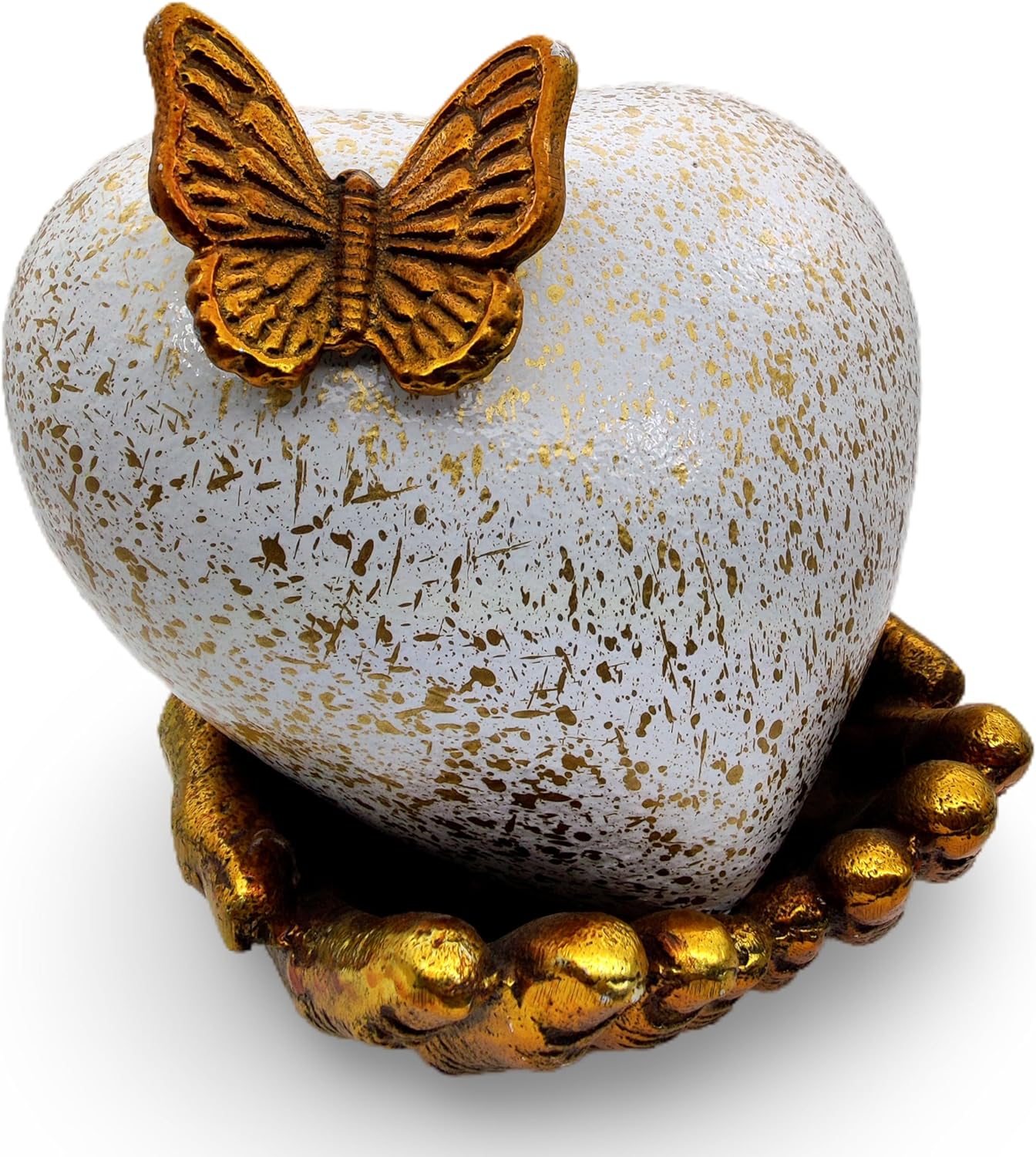 Butterfly Heart Urn for Ashes - Hand Painted White Gold - Unique Memorial Keepsake