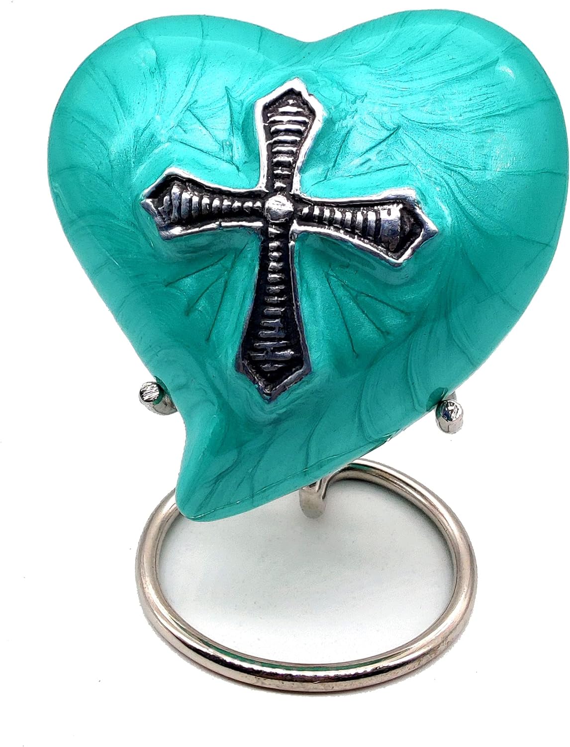 Cross Heart Cremation Urn | Handcrafted Keepsake | Stand & Gift Box | Sea Green
