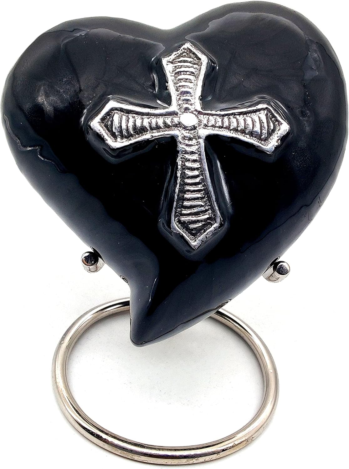 Heart-Shaped Cross Urn for Human Ashes | Handcrafted Keepsake with Stand & Gift Box (Black)