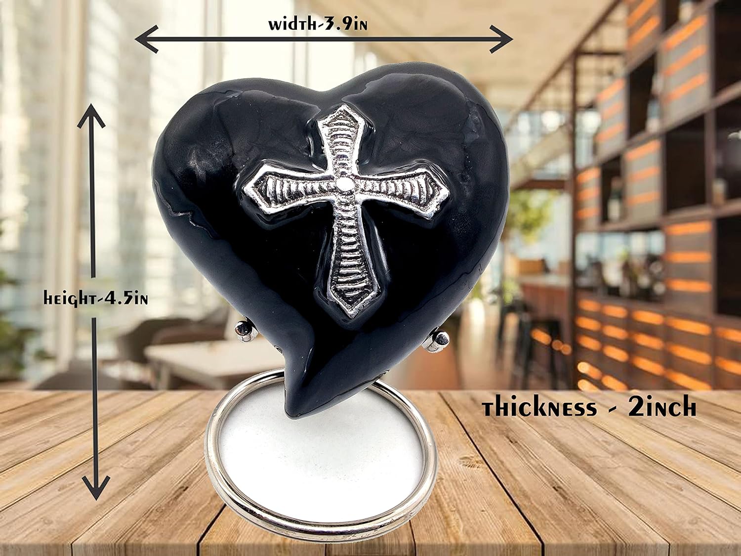 Heart-Shaped Cross Urn for Human Ashes | Handcrafted Keepsake with Stand & Gift Box (Black) - Image 4