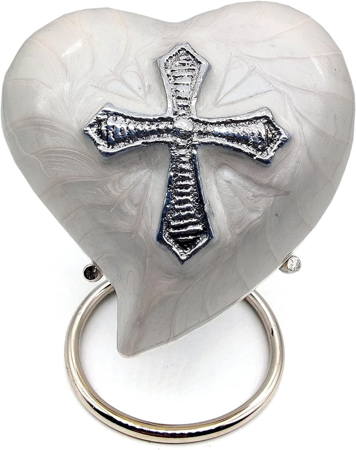 Cross Heart Cremation Urn | Handcrafted Keepsake | Stand & Gift Box | Sea Green