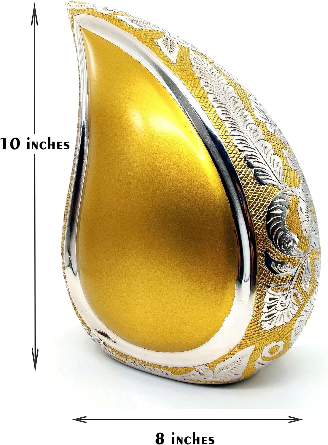 Handcrafted Teardrop Cremation Urn | Engraved Detail | Adult Size, 200 Cubic Inches | Velvet Bag Included | Gold Finish - Image 4