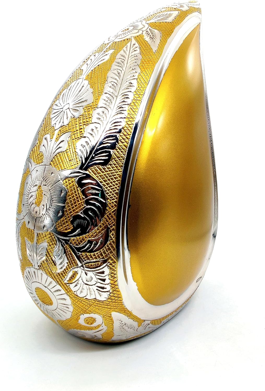 Handcrafted Teardrop Cremation Urn | Engraved Detail | Adult Size, 200 Cubic Inches | Velvet Bag Included | Gold Finish - Image 2