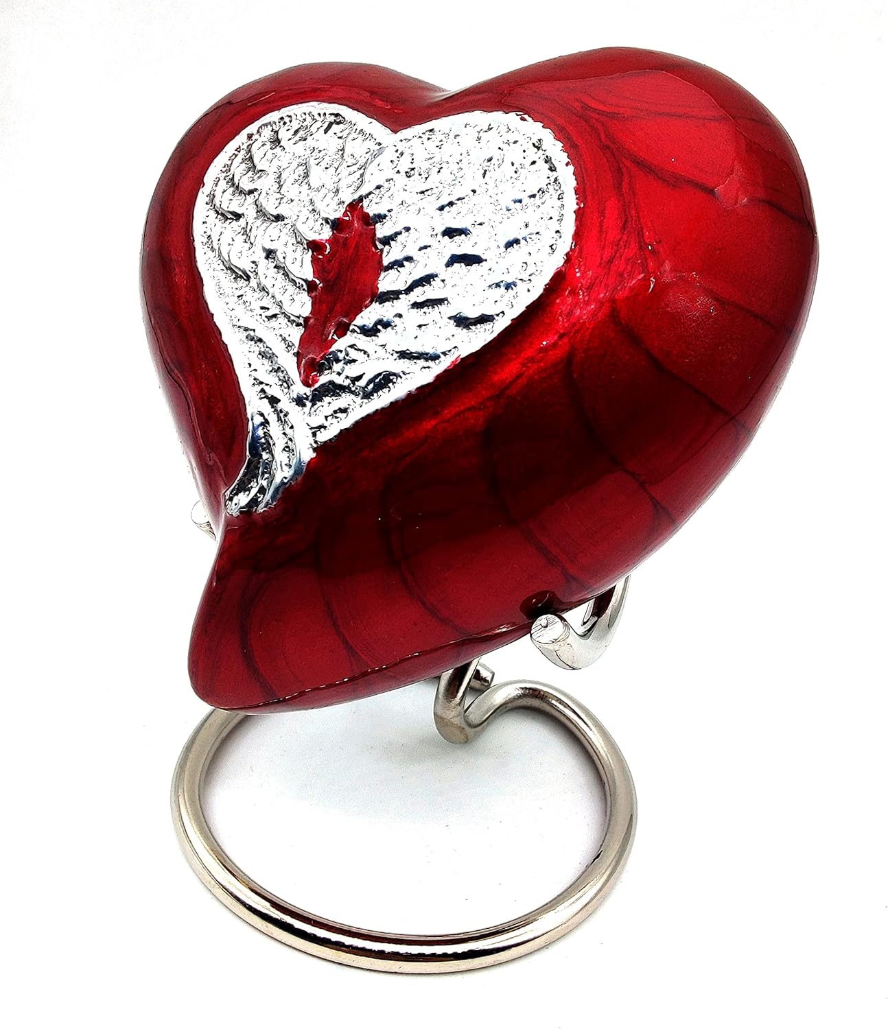 Heart Urn for Human Ashes | Red Angel Wings Cremation Urn | Mini Urn with Box & Stand | Heart-Shaped Memorial Keepsake