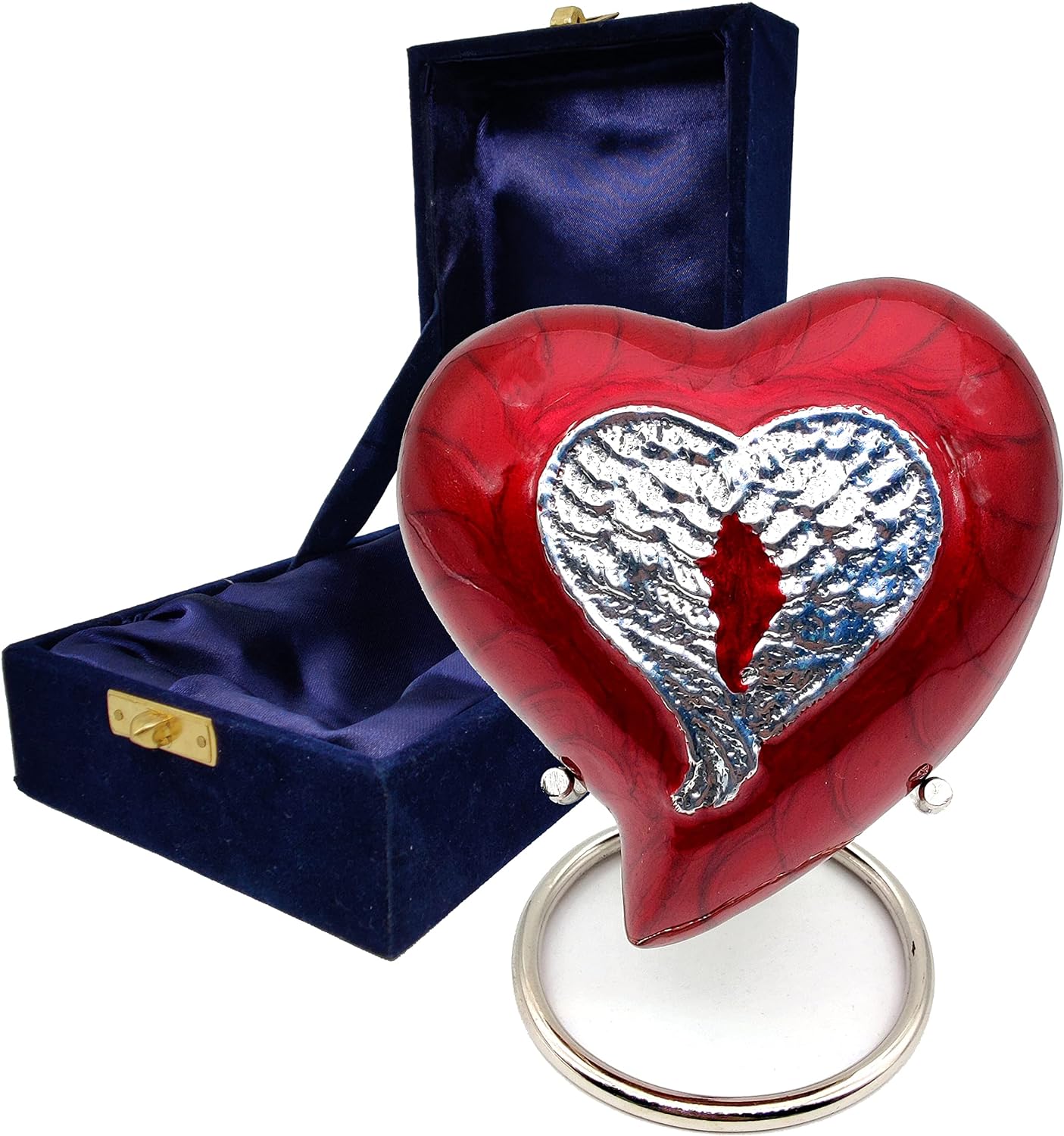 Heart Urn for Human Ashes | Red Angel Wings Cremation Urn | Mini Urn with Box & Stand | Heart-Shaped Memorial Keepsake - Image 3