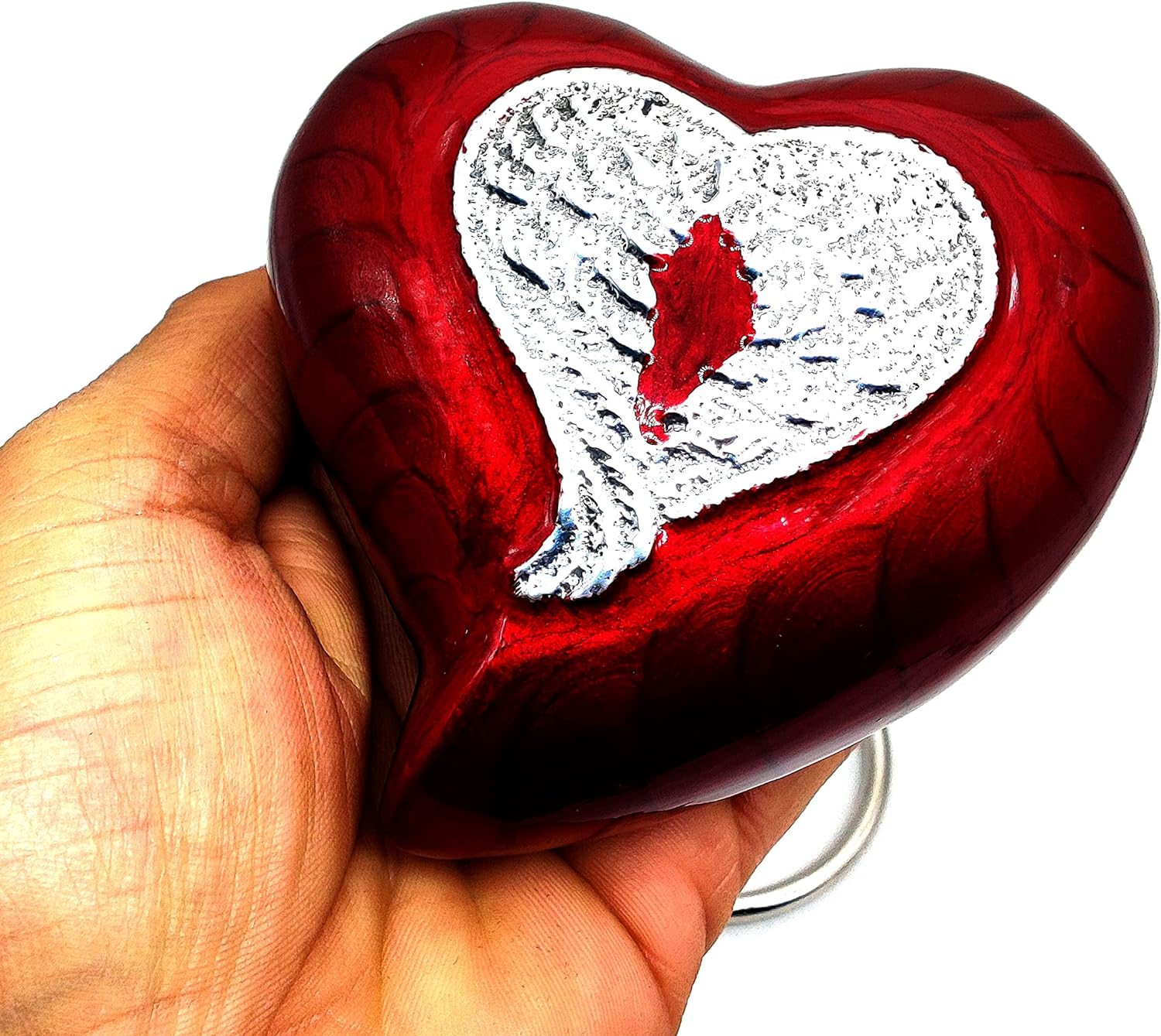 Heart Urn for Human Ashes | Red Angel Wings Cremation Urn | Mini Urn with Box & Stand | Heart-Shaped Memorial Keepsake - Image 2