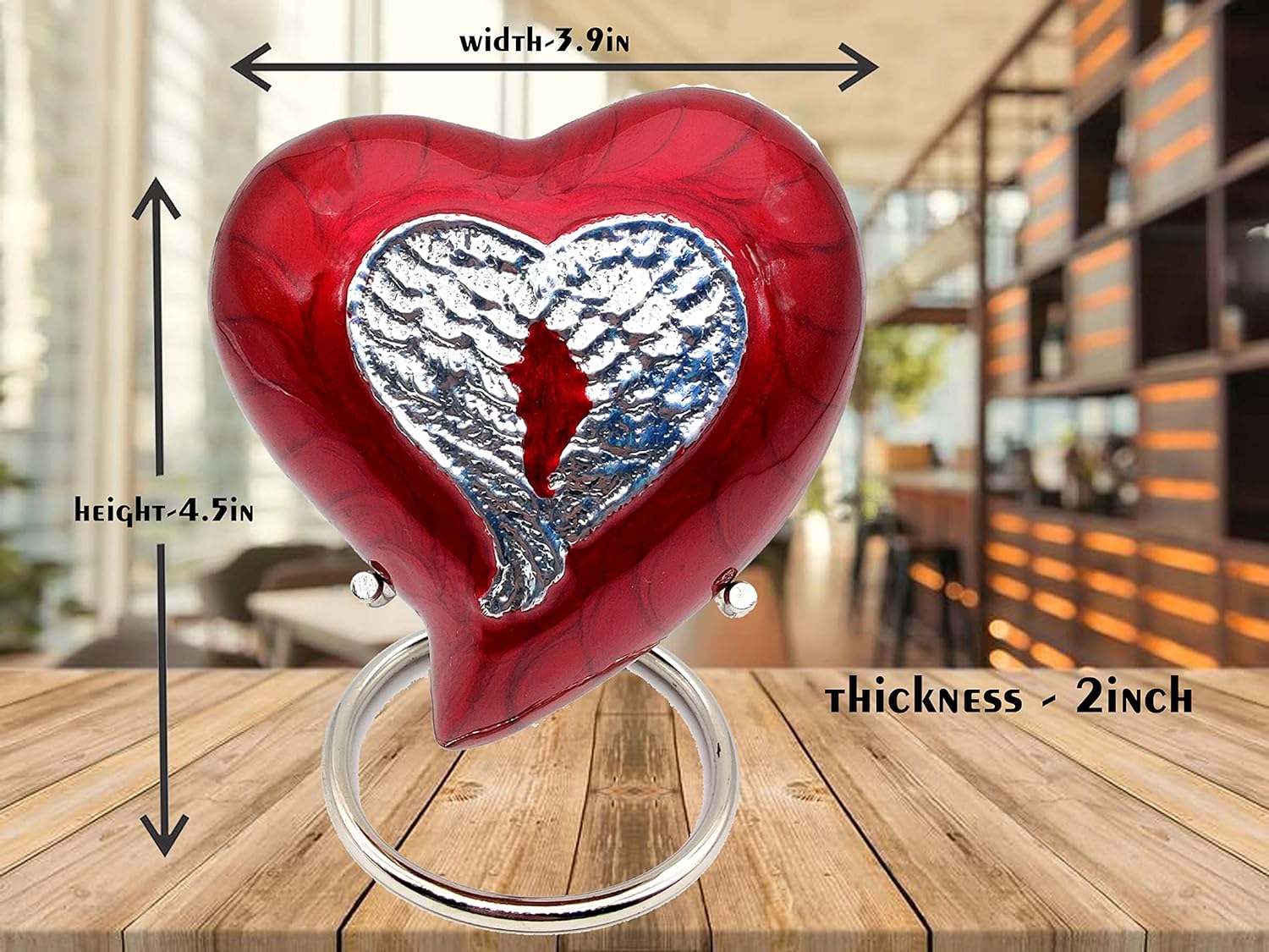 Heart Urn for Human Ashes | Red Angel Wings Cremation Urn | Mini Urn with Box & Stand | Heart-Shaped Memorial Keepsake - Image 4