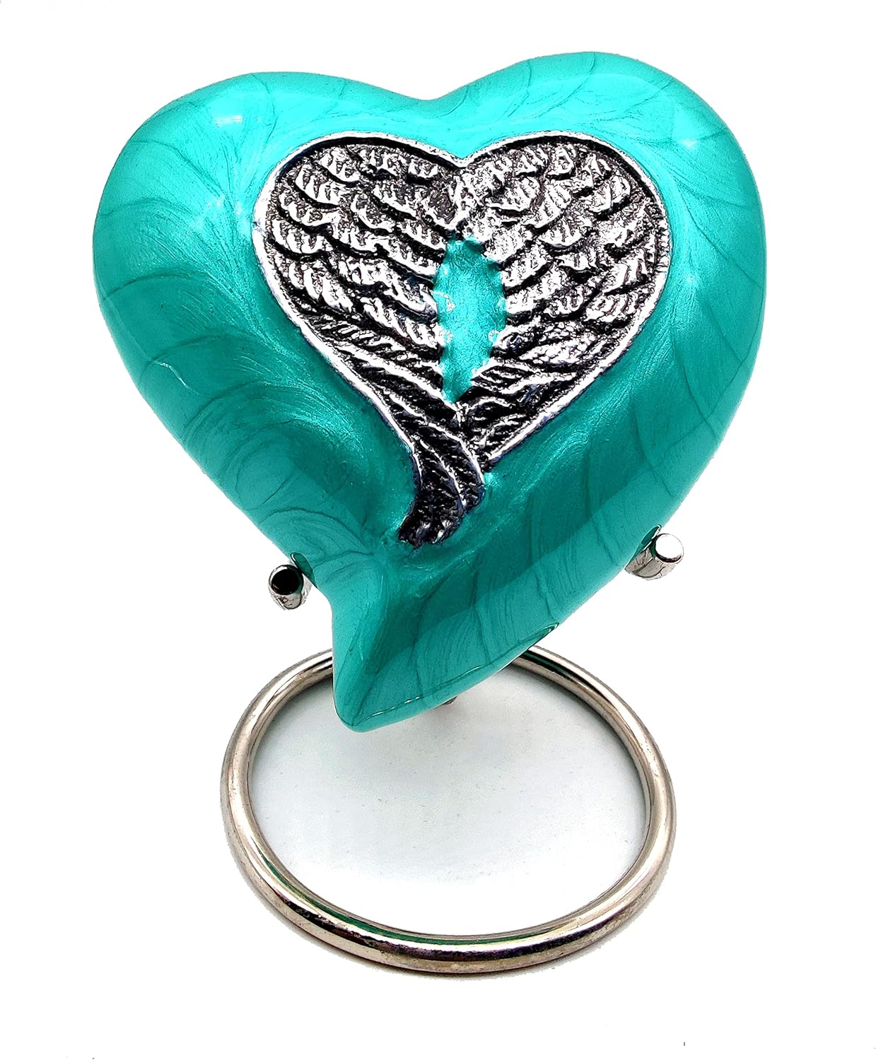 Sea Green Heart Keepsake Urn | Mini Heart Cremation Urn with Stand & Box