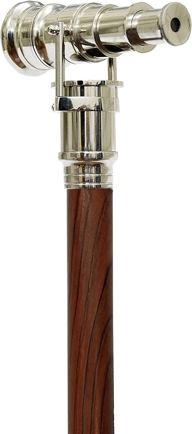Brass Walking Stick with Vintage Telescope Handle - Foldable - Steampunk Accessories - Wooden Cane for Men and Women - Image 3