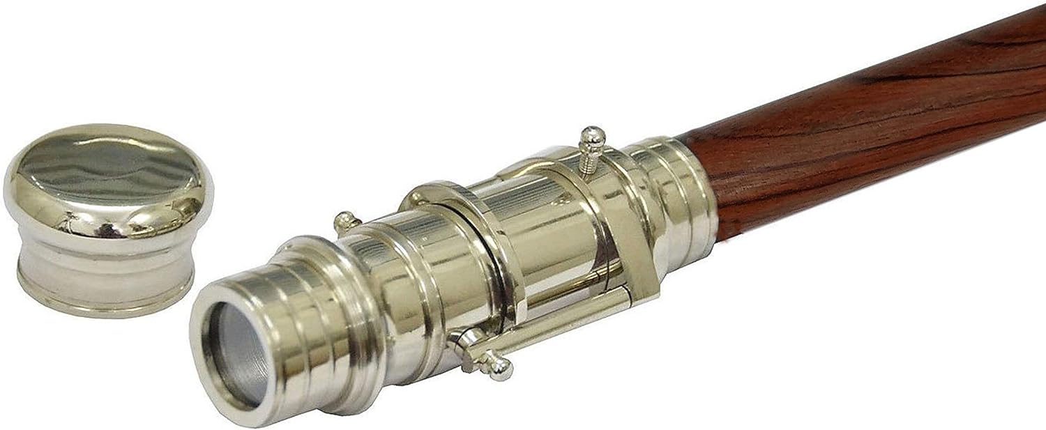 Brass Walking Stick with Vintage Telescope Handle - Foldable - Steampunk Accessories - Wooden Cane for Men and Women - Image 4