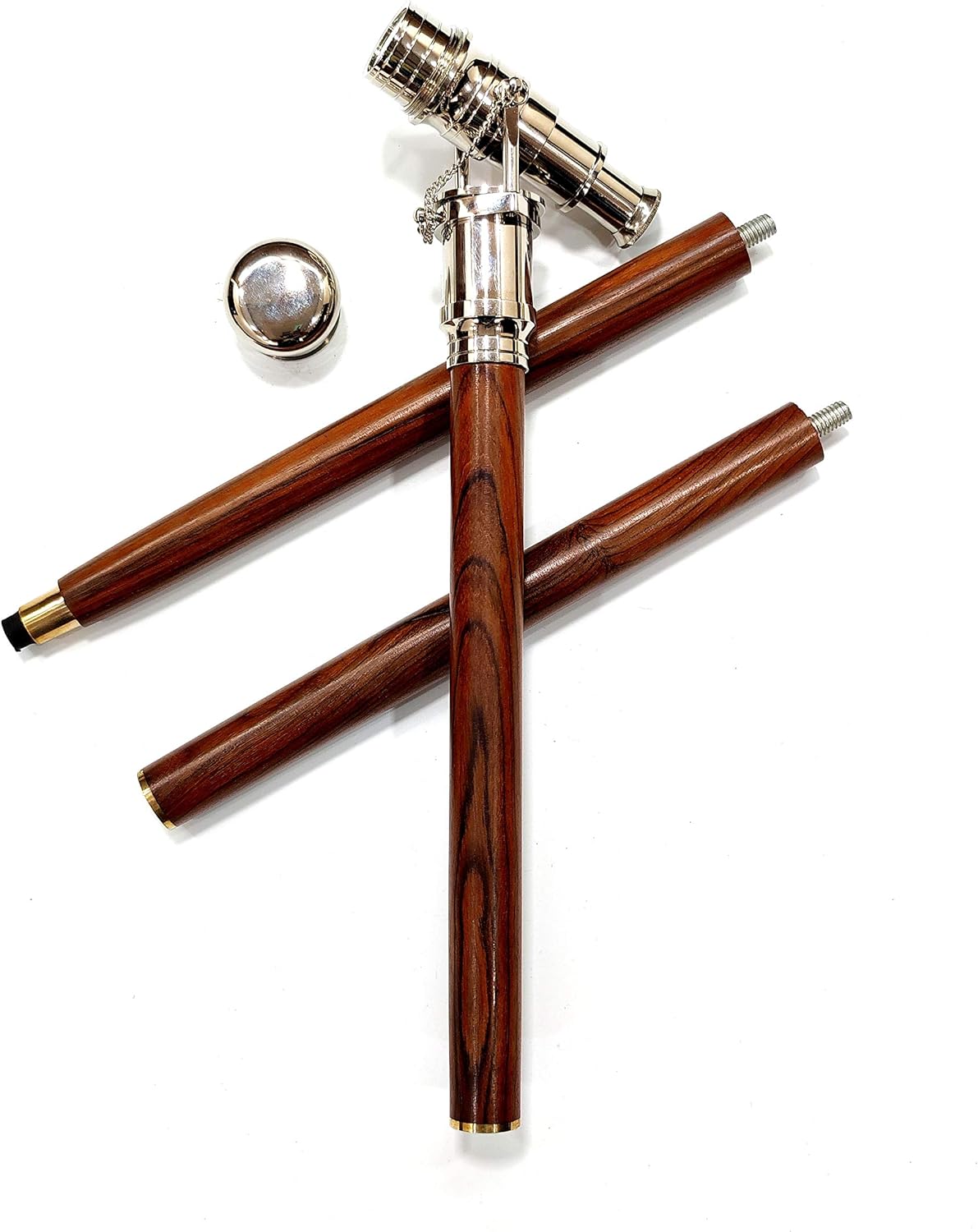 Brass Walking Stick with Vintage Telescope Handle - Foldable - Steampunk Accessories - Wooden Cane for Men and Women - Image 2