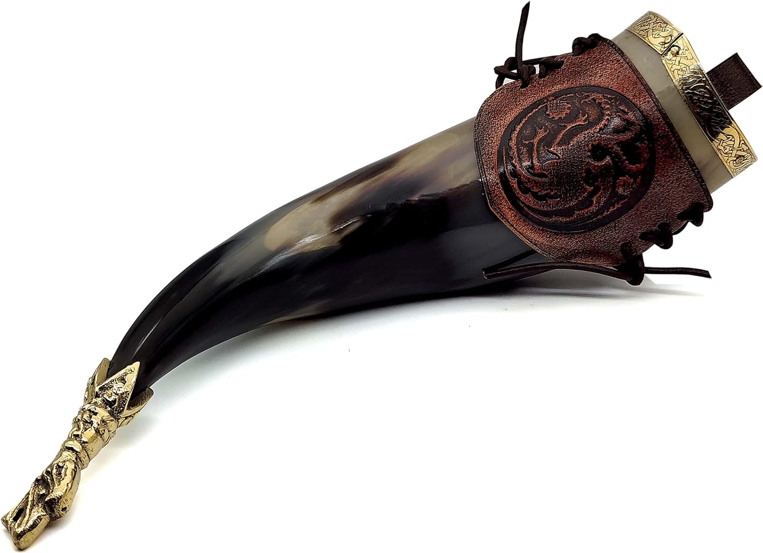 Viking Dragon Belt Drinking Horn Tankard - Brass Dragon Medieval Mug - Game of Thrones Merchandise - Themed Party Decoration