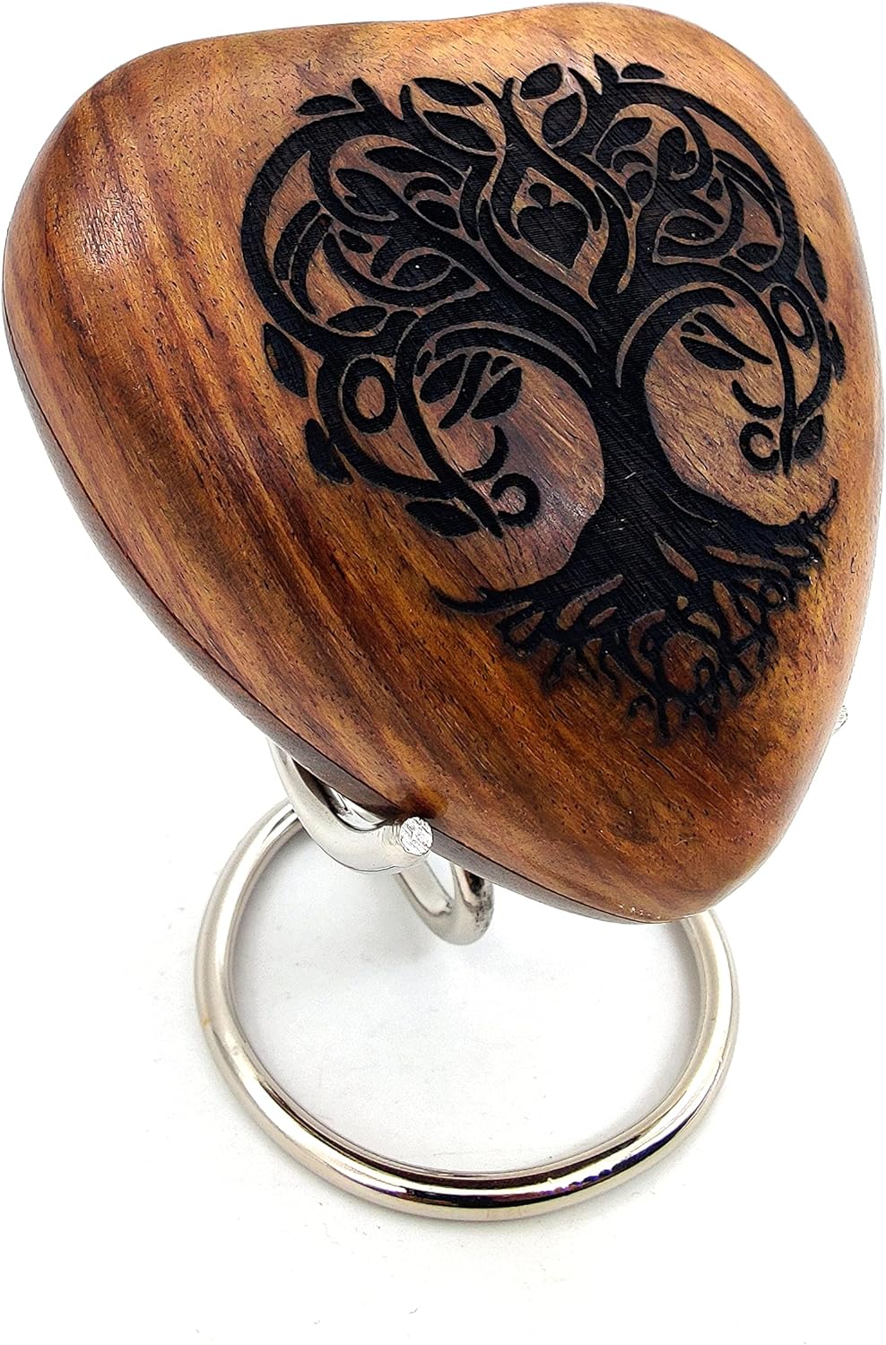 Heart-Shaped Wooden Tree of Life Engraved Keepsake Cremation Urn for Human or Pet Ashes | Handcrafted | Perfect for Adults & Infants | Brass Stand Included - Image 3