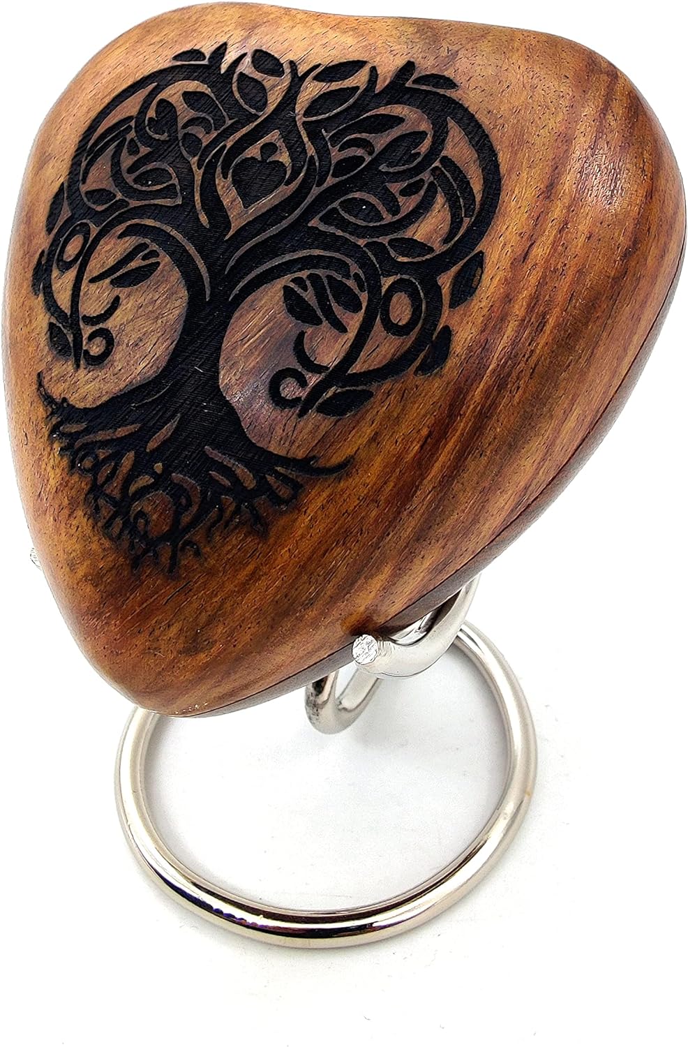 Heart-Shaped Wooden Tree of Life Engraved Keepsake Cremation Urn for Human or Pet Ashes | Handcrafted | Perfect for Adults & Infants | Brass Stand Included - Image 4