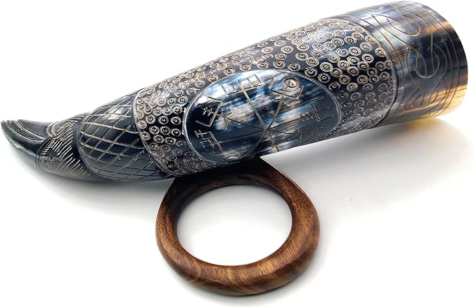 Viking Horn Drinking Mug with Stand - Handcrafted Norse Style - Image 3