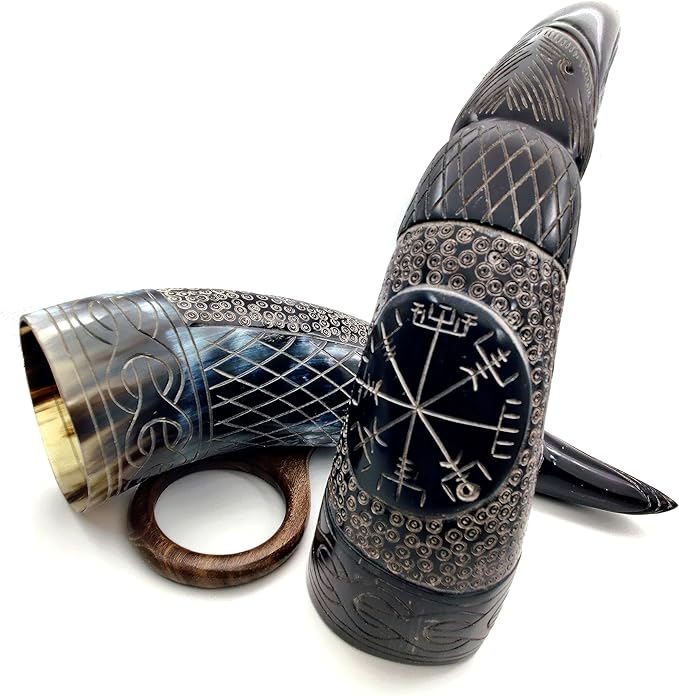 Viking Horn Drinking Mug with Stand - Handcrafted Norse Style - Image 2