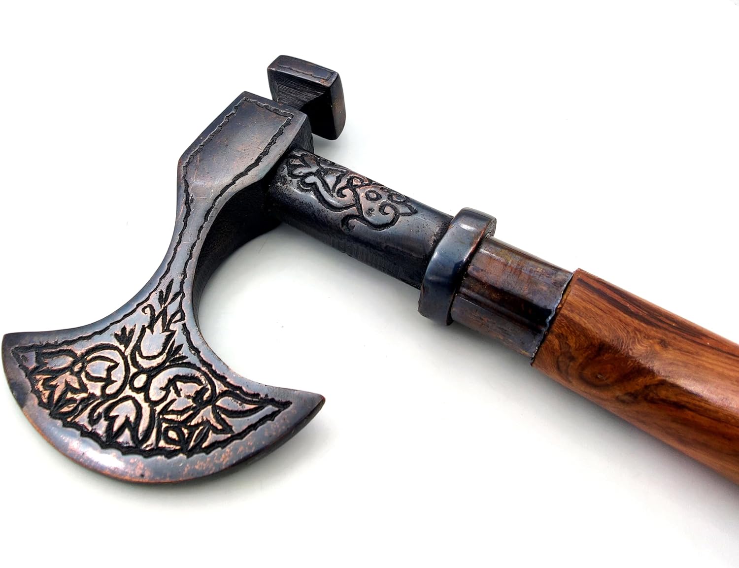 Viking Walking Stick Canes - 37" Brown Red Wood - Unique Three-Fold Design Handle - Best for Costume Men Women - Natural Wood Unisex Cane - Image 3