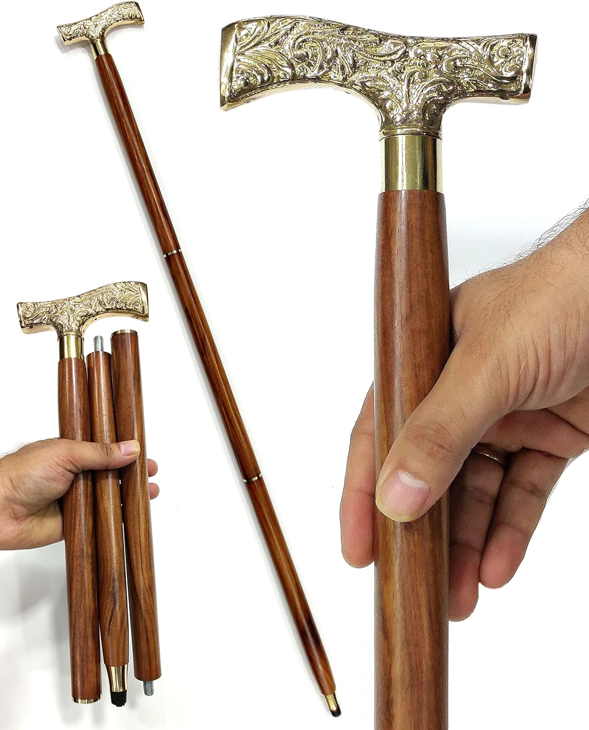 Walking Stick - Men's Derby Canes - 37" Brown Ebony with Brass Handle
