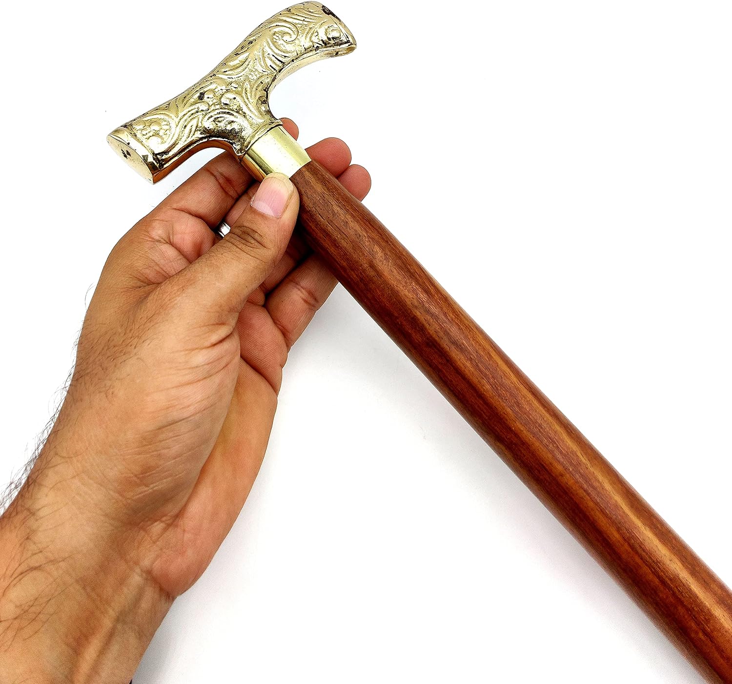 Walking Stick - Men's Derby Canes - 37" Brown Ebony with Brass Handle - Image 2