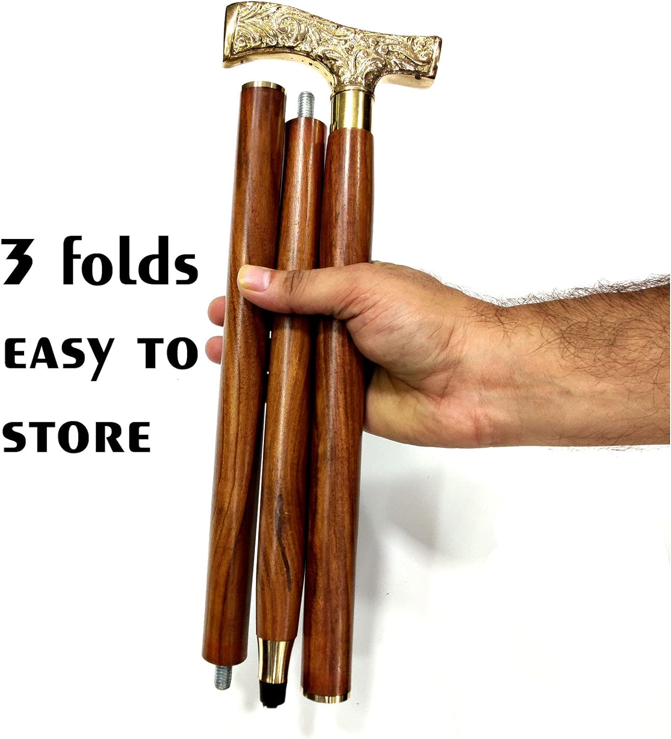 Walking Stick - Men's Derby Canes - 37" Brown Ebony with Brass Handle - Image 3