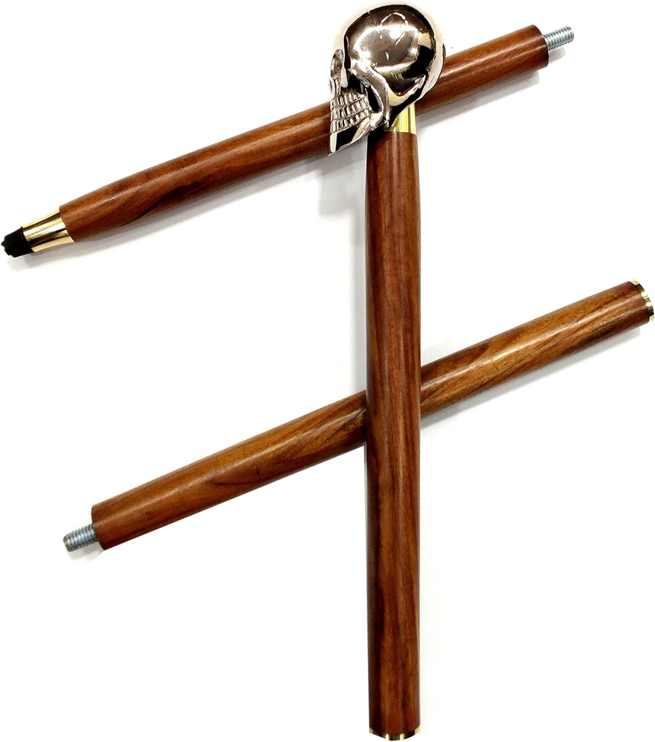 Skull Design Brass Head Walking Stick - Rosewood Crafted - Decorative Brass Bars - Vintage Gift for Men - Image 3