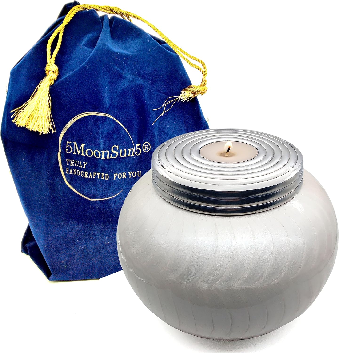 White Candle Cremation Urn | Modern Decorative Memorial Urn for Human Ashes | Suitable for Funeral, Burial, Columbarium, or Home | Includes Velvet Bag