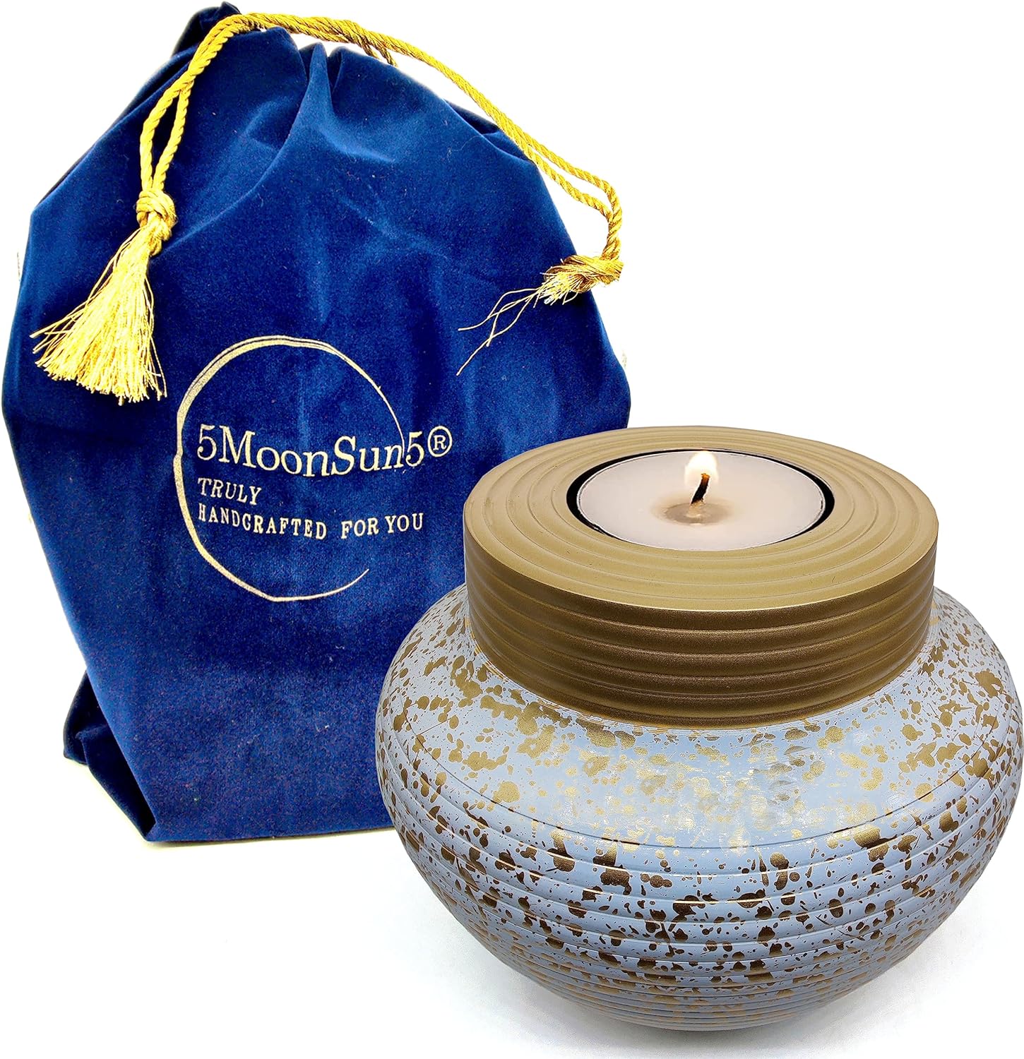 White & Gold Candle Decorative Urn | Memorial Urn for Human Ashes | Suitable for Funeral, Burial, Columbarium, or Home | Includes Velvet Bag