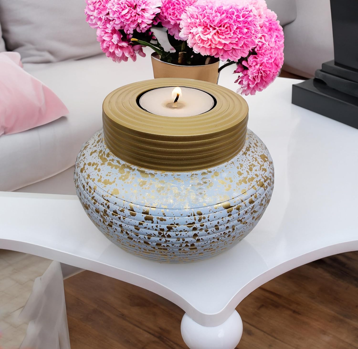 White & Gold Candle Decorative Urn | Memorial Urn for Human Ashes | Suitable for Funeral, Burial, Columbarium, or Home | Includes Velvet Bag - Image 4