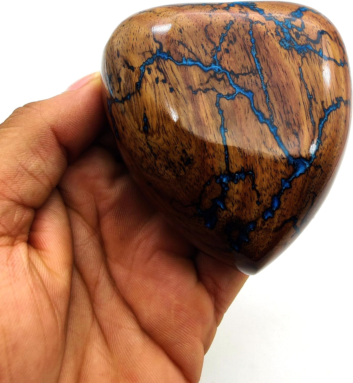 Wooden Blue Heart Keepsake Urn for Adults | Handcrafted Urn for Human and Pet Ashes | Includes Display Stand - Image 2