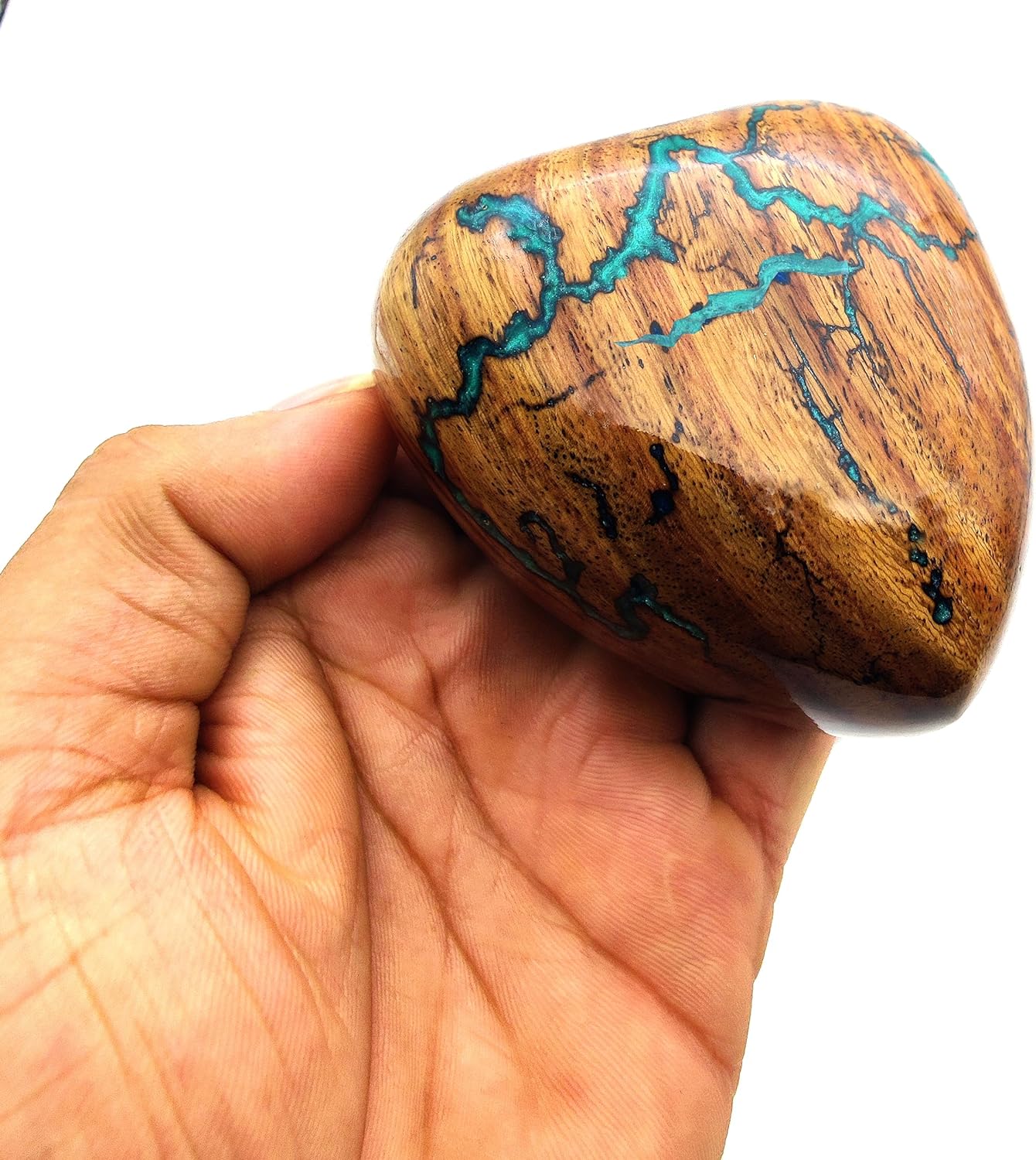Wooden Seagreen Heart Keepsake Urn | Handcrafted for Adults | Urn for Human and Pet Ashes | Includes Display Stand - Image 2