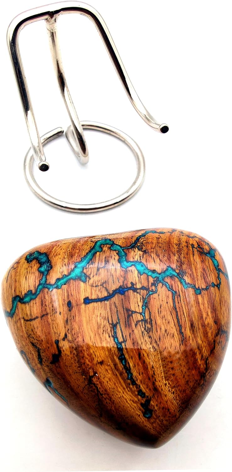 Wooden Seagreen Heart Keepsake Urn | Handcrafted for Adults | Urn for Human and Pet Ashes | Includes Display Stand - Image 4