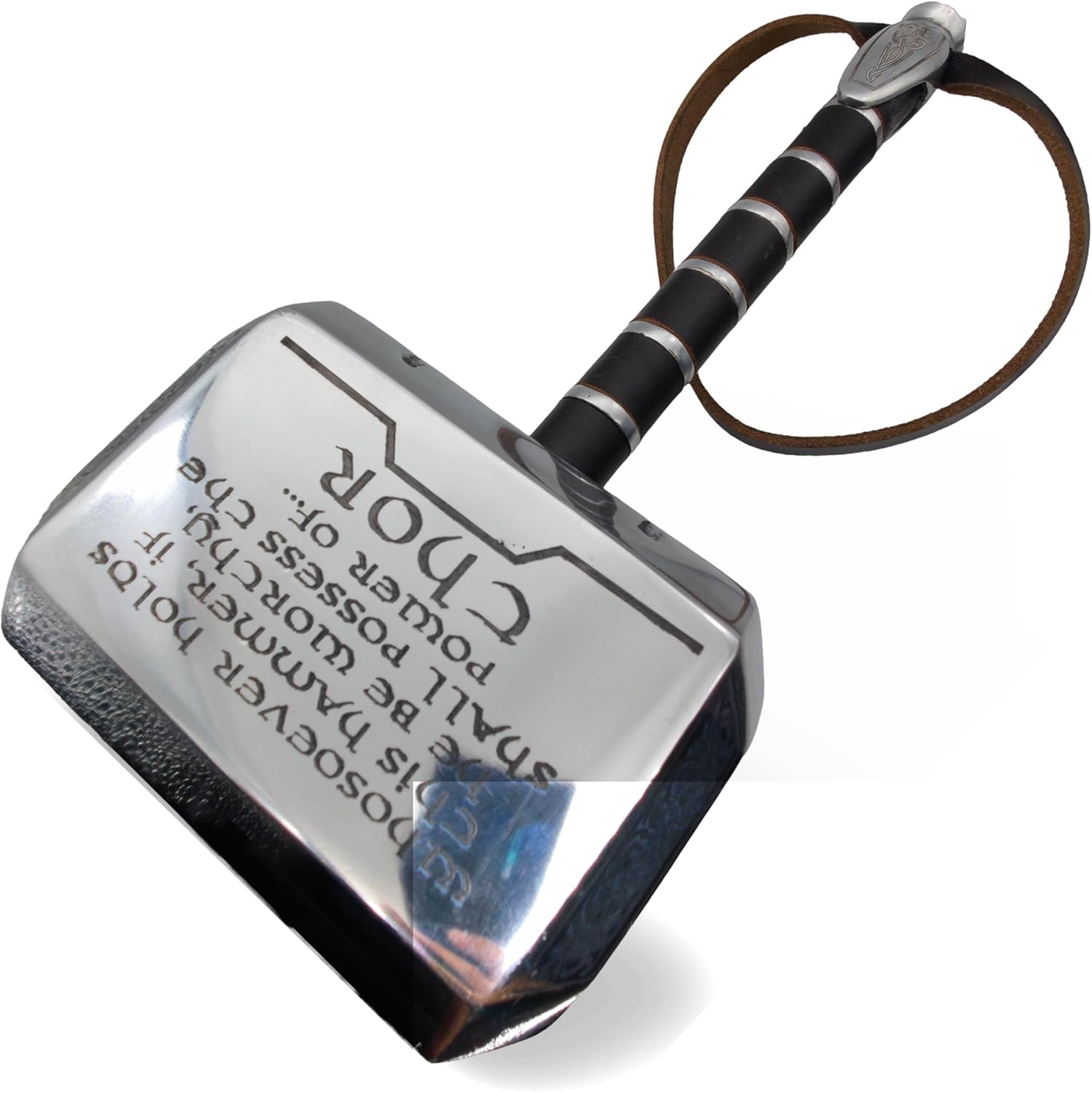 Thor’s Hammer Mjolnir with Odin Engraving – 15" Metal Collectible, Leather Wrapped Handle & Display Stand - Image 3
