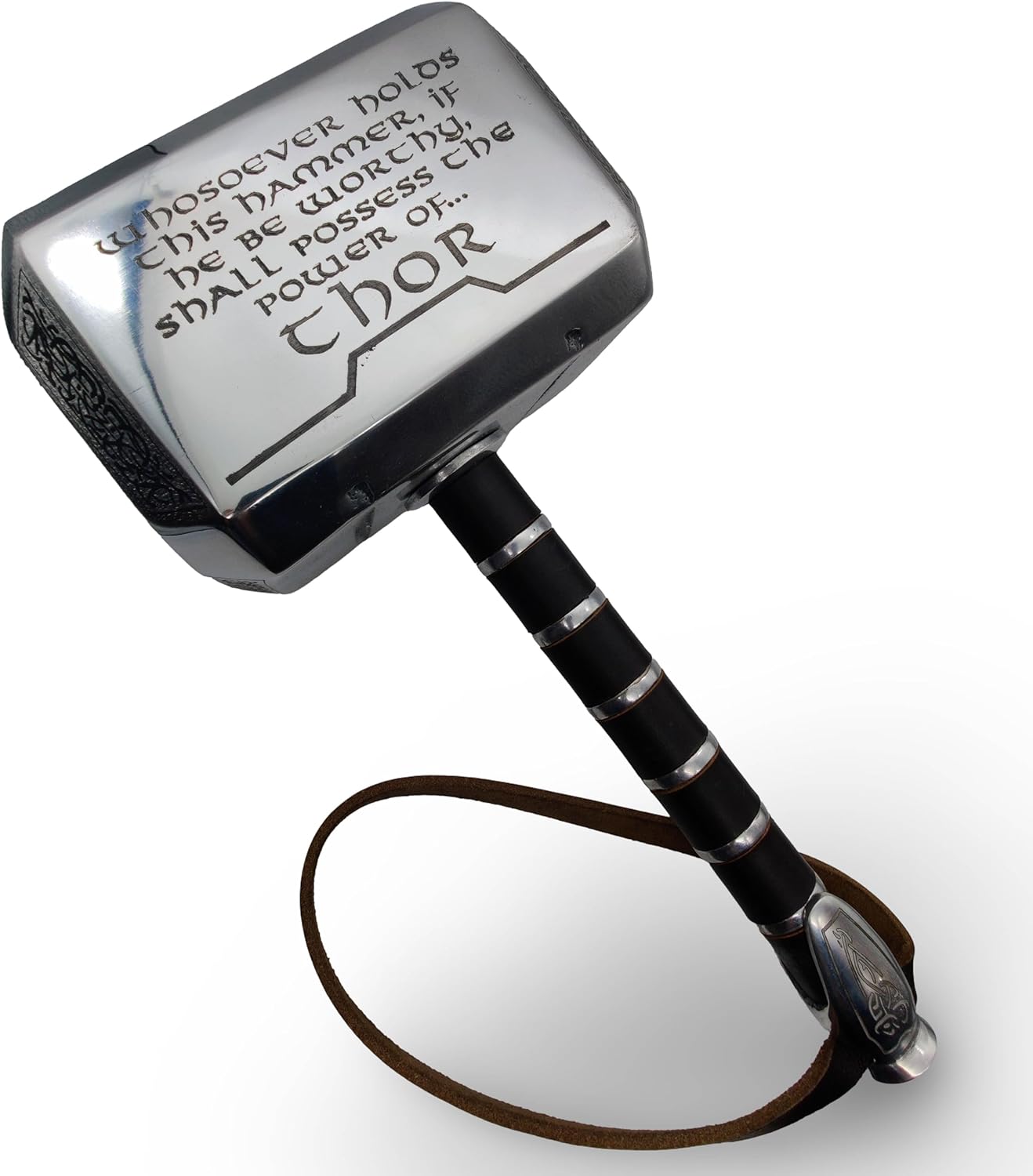 Thor’s Hammer Mjolnir with Odin Engraving – 15" Metal Collectible, Leather Wrapped Handle & Display Stand - Image 4