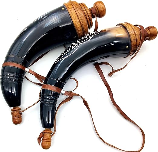 Hand Engraved Gun Powder Horn - 12 to 14 Inches Civil War Re-Enactment Dragon Design with Leather Strap - Image 4