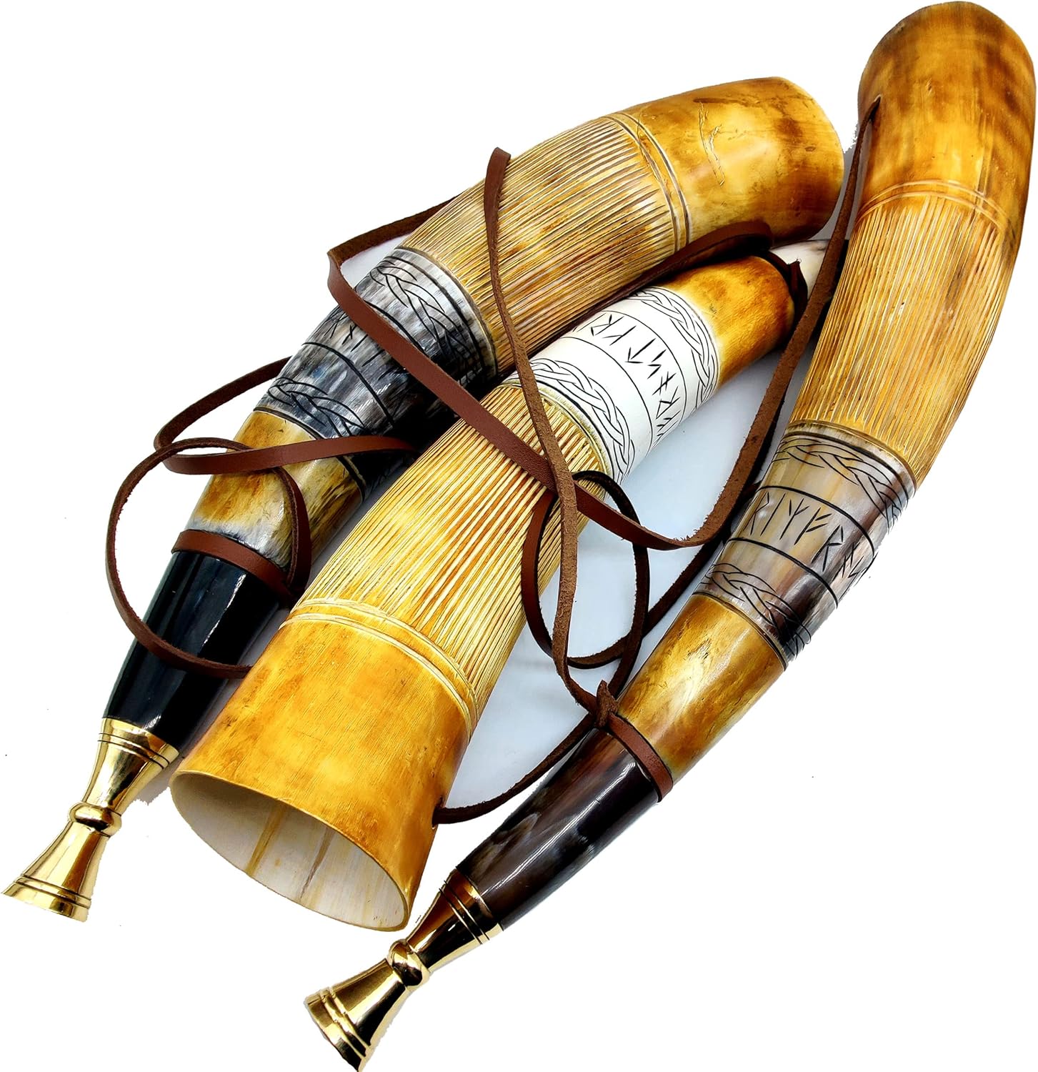 Viking War Horn – Hand-Engraved Genuine Ox-Horn Battle Trumpet with Brass & Wooden Stand, 16" Viking Bugle Horn - Image 5