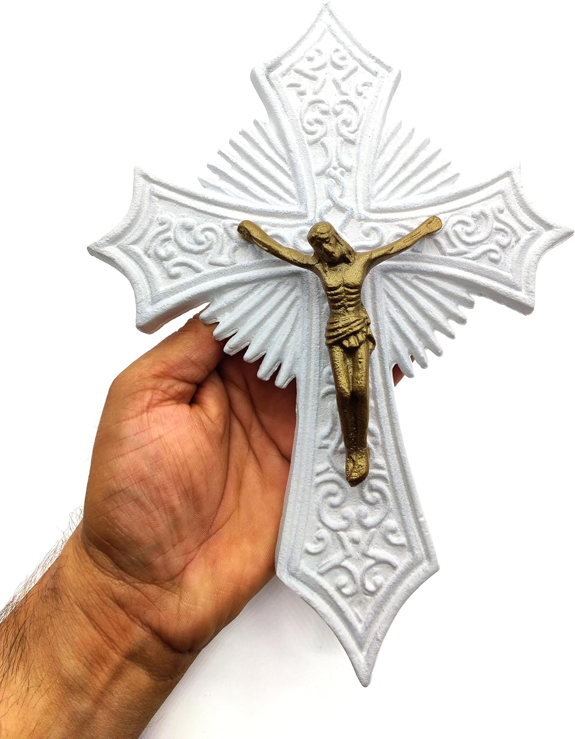 Large 10-Inch Metal White Crucifix Wall Cross – Indoor & Outdoor Catholic Religious Décor, Ideal Gift for Church - Image 2