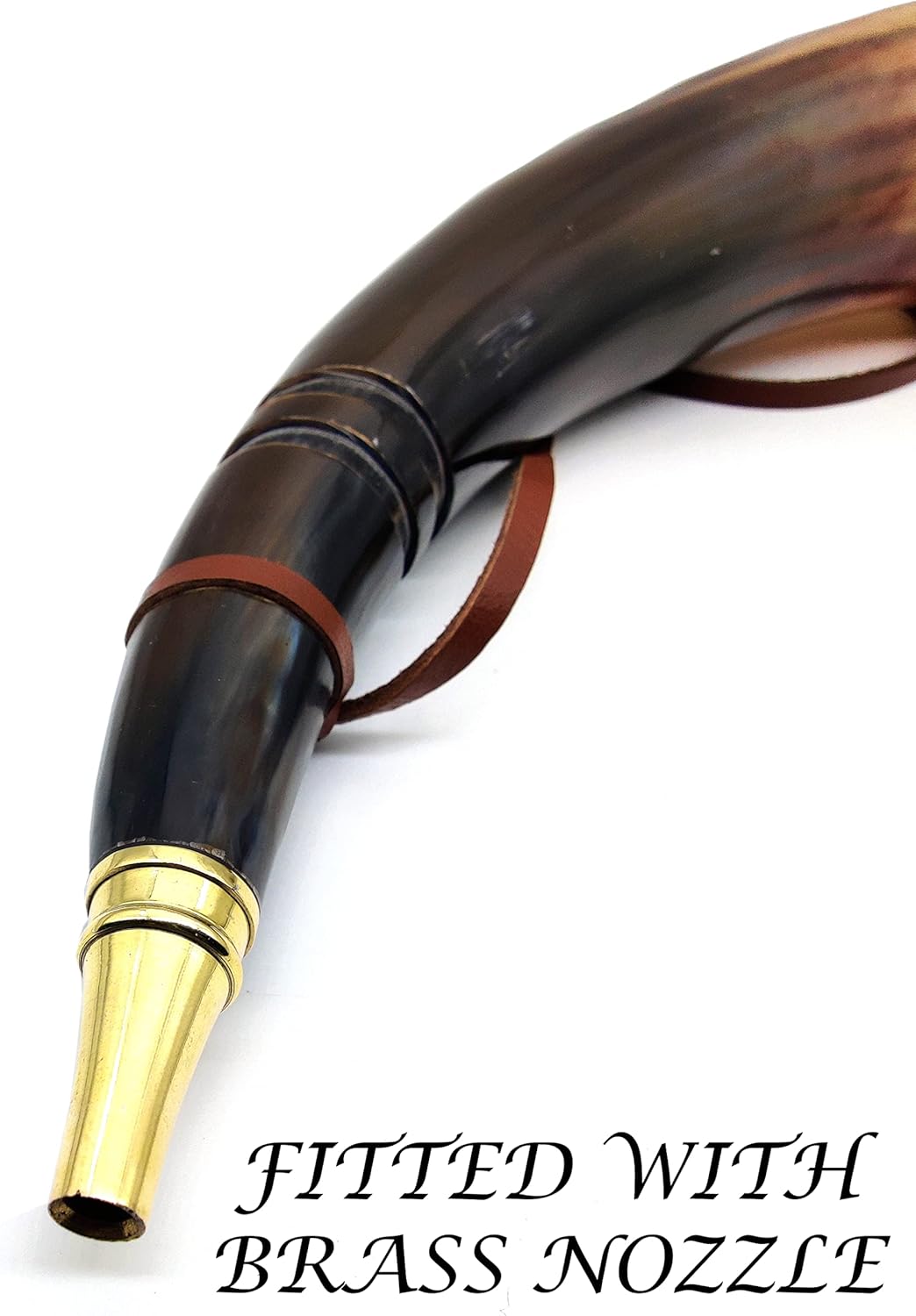 Viking Blowing Ox-Horn Battle Trumpet with Brass Ring – Medieval Buffalo Sounding Horn Bugle for Hunting & Reenactments - Image 3