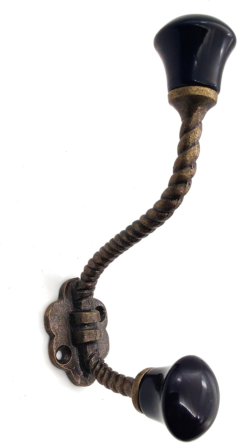 Antique Vintage Rustic Cast Iron Wall Hooks with Ceramic Accents - Coat, Key, Hat, and Towel Hangers. - Image 2