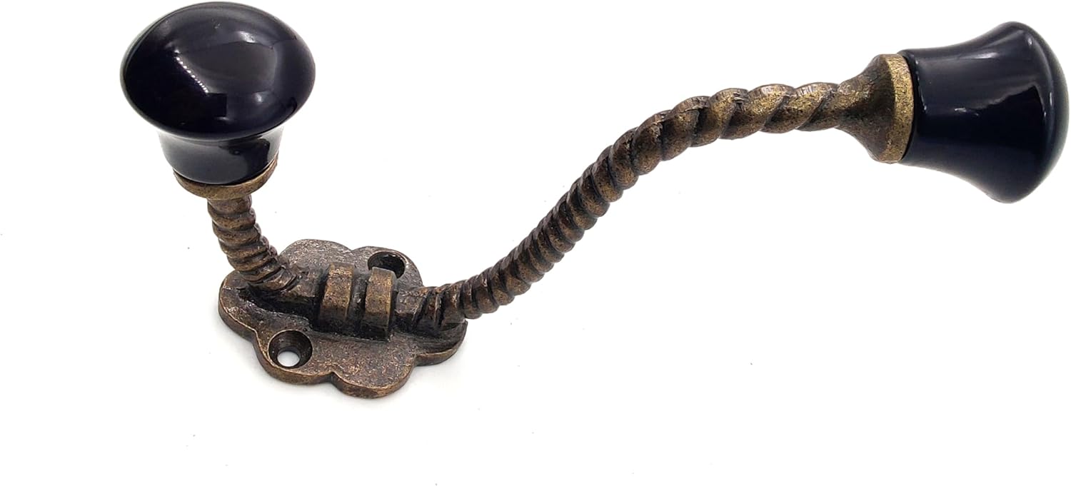 Antique Vintage Rustic Cast Iron Wall Hooks with Ceramic Accents - Coat, Key, Hat, and Towel Hangers. - Image 3