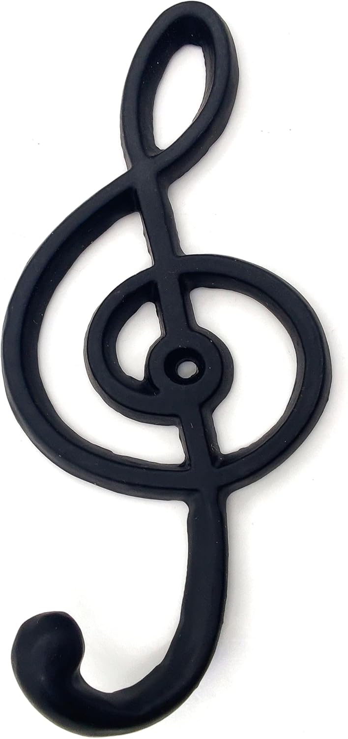 Musical Note Decorative Wall Hook - Black Cast Iron Art for Kitchen, Clothes, and Caps.