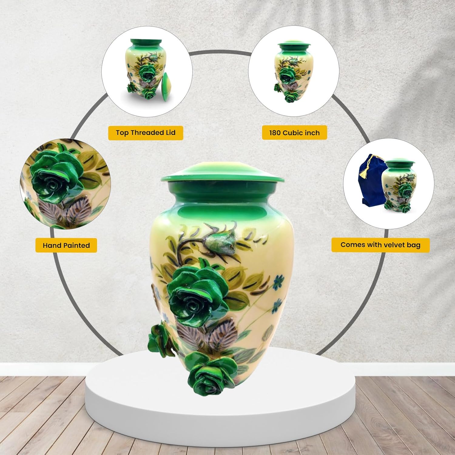 3D Flowers Memorial Urn - Hand-Crafted Full-Size Urn for Adult Cremation Ashes, Sea Green Color - Image 5